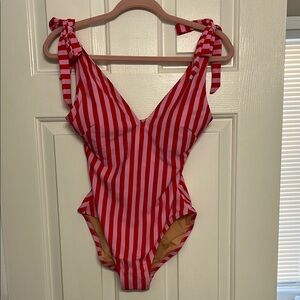 J.Crew Red and Pink Striped One-Piece Swimsuit.
NWT Size small.
